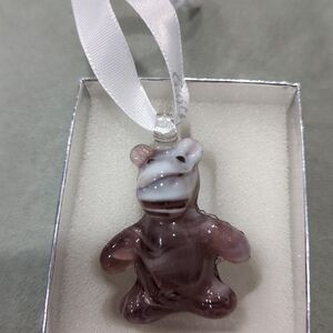 Purple Glass Bear Ornament with Ribbon